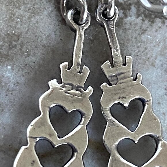 Sterling Silver 925 1.5" Turquoise Cut Out Heart Dangle Earrings - Picture 11 of 16